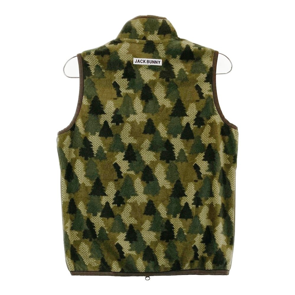 サイズ 0 JACK BUNNY ジャックバニー フリース ジップベスト 総柄 カーキ系 ゴルフウェア レディース ストスト