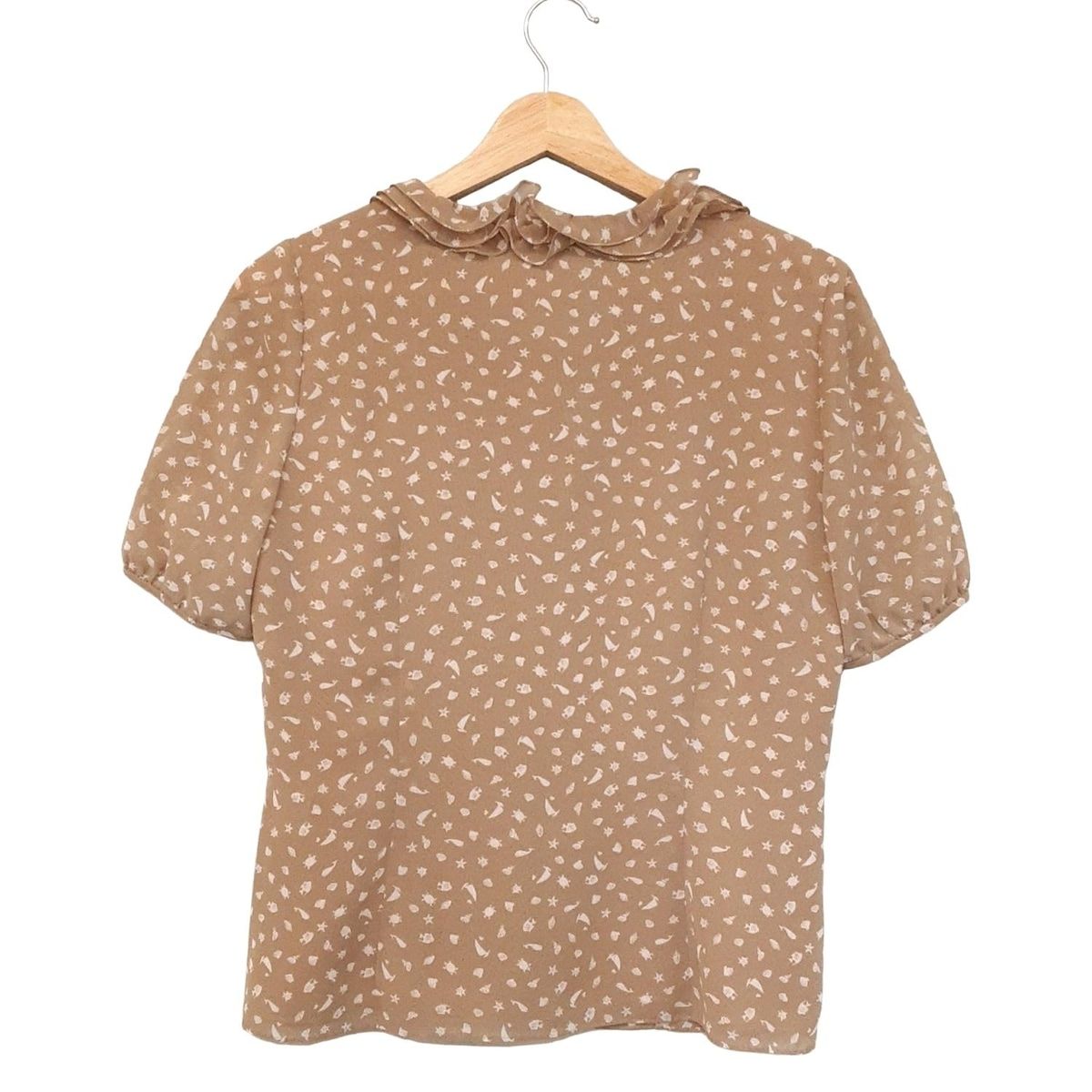 HANAE MORI ハナエモリ 半袖シャツブラウス サイズ38 M レディース ベージュ×白 フリル