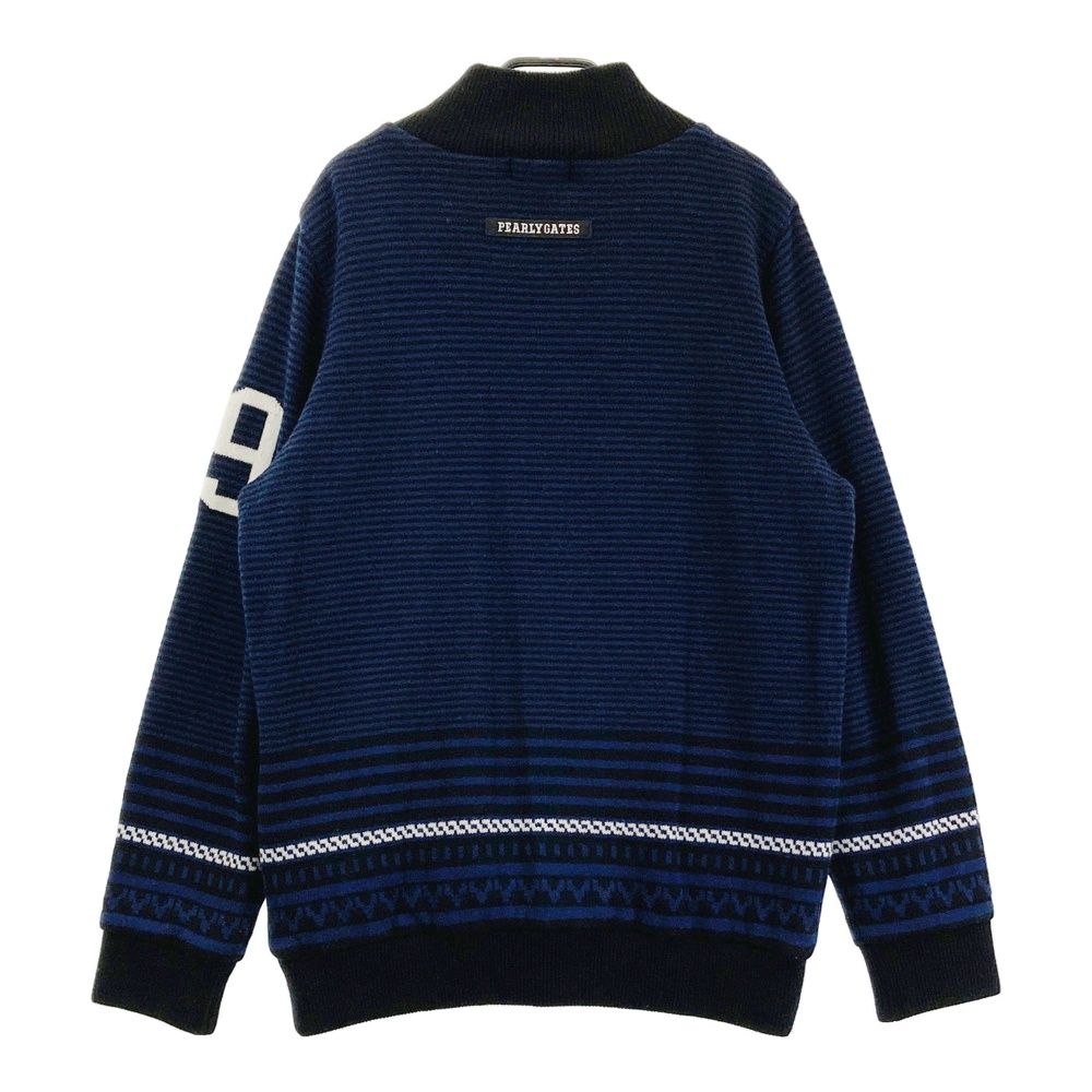 サイズ 6 PEARLY GATES パーリーゲイツ ウール混 裏地付 ニットジップジャケット ボーダー柄 ブラック系 ゴルフウェア メンズ ストスト