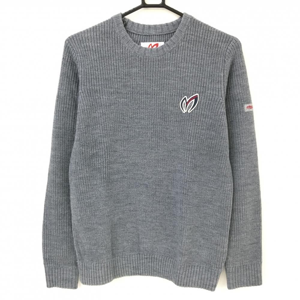 超 マスターバニー セーター グレー ロゴワッペンネイビー ウール混 ニット メンズ 4 M ゴルフウェア MASTER BUNNY EDITION