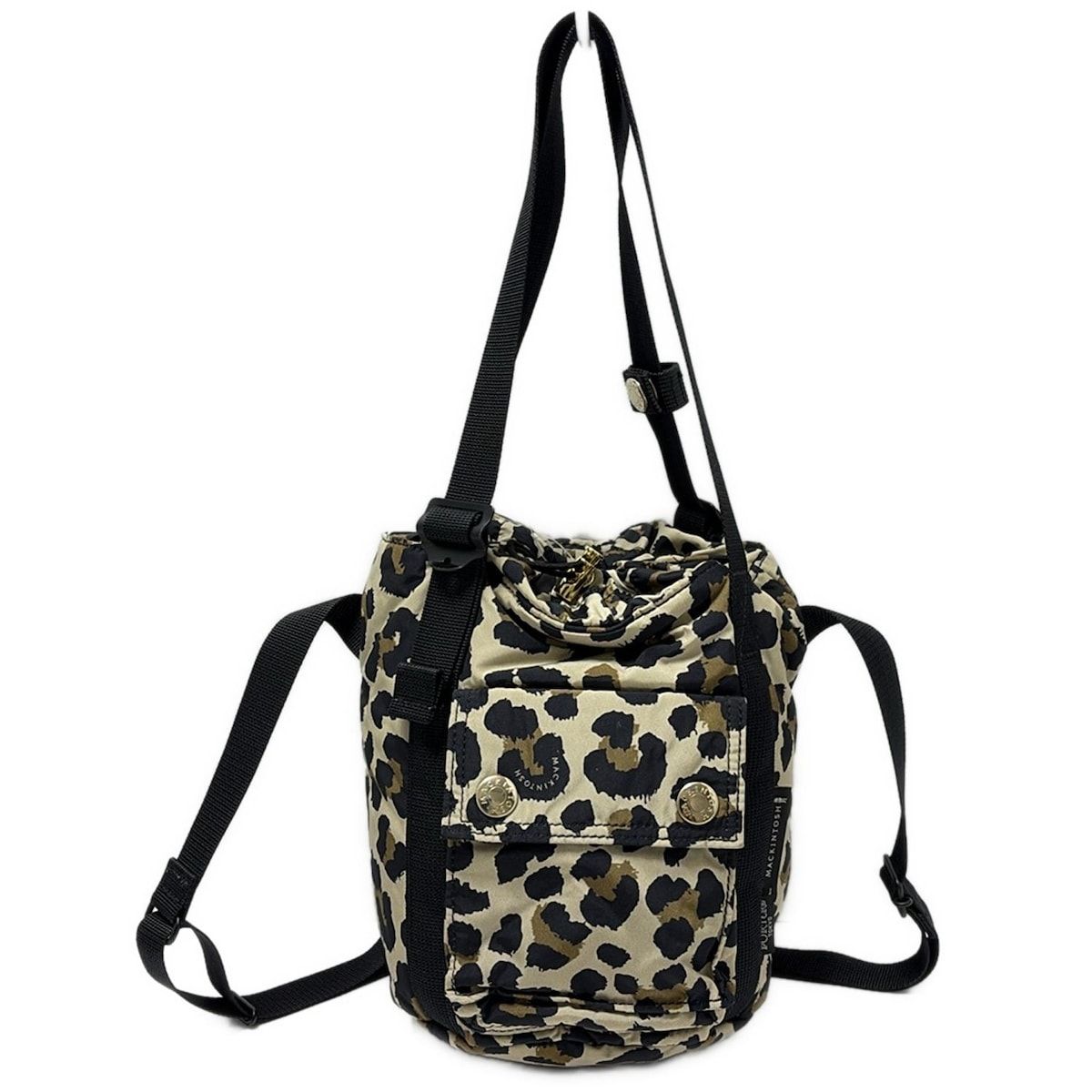 MACKINTOSH マッキントッシュ ハンドバッグ - ベージュ×黒×ブラウン 豹柄 巾着型 2way PORTERコラボ