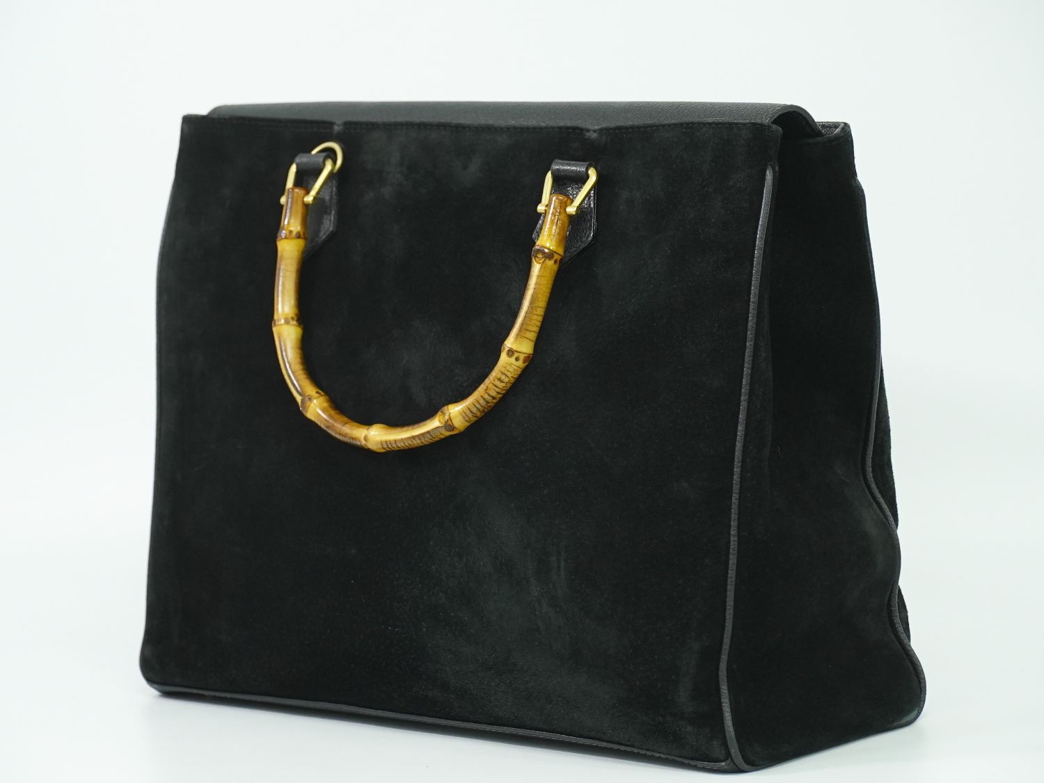 本物 グッチ GUCCI バンブー ハンドバッグ スエード レザー ブラック Bamboo バッグ フォロー割