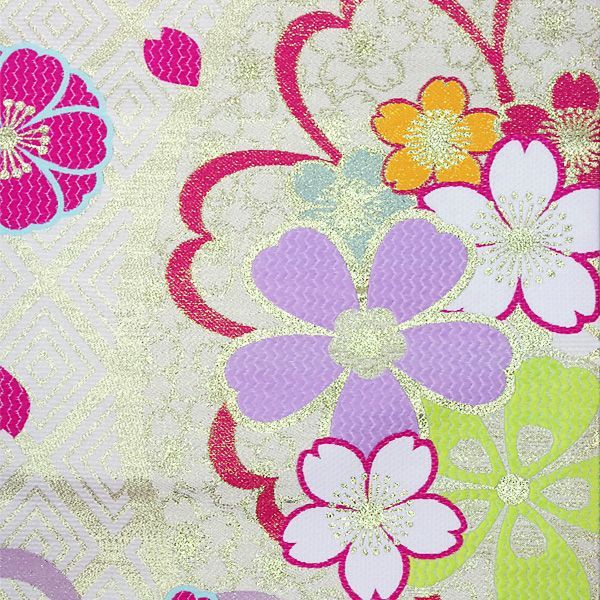 袋帯 二重太鼓 銀座結び 振袖 訪問着 クリーム色 生成り色 桜 菱 ポリエステル 女性 レディース 帯 着物 20代 30代 40代 50代 60代 70代 obi-ko 57