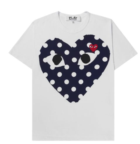 PLAY COMME des GARCONS レッド ハート プリント ブルー ハート Tシャツ 白 S