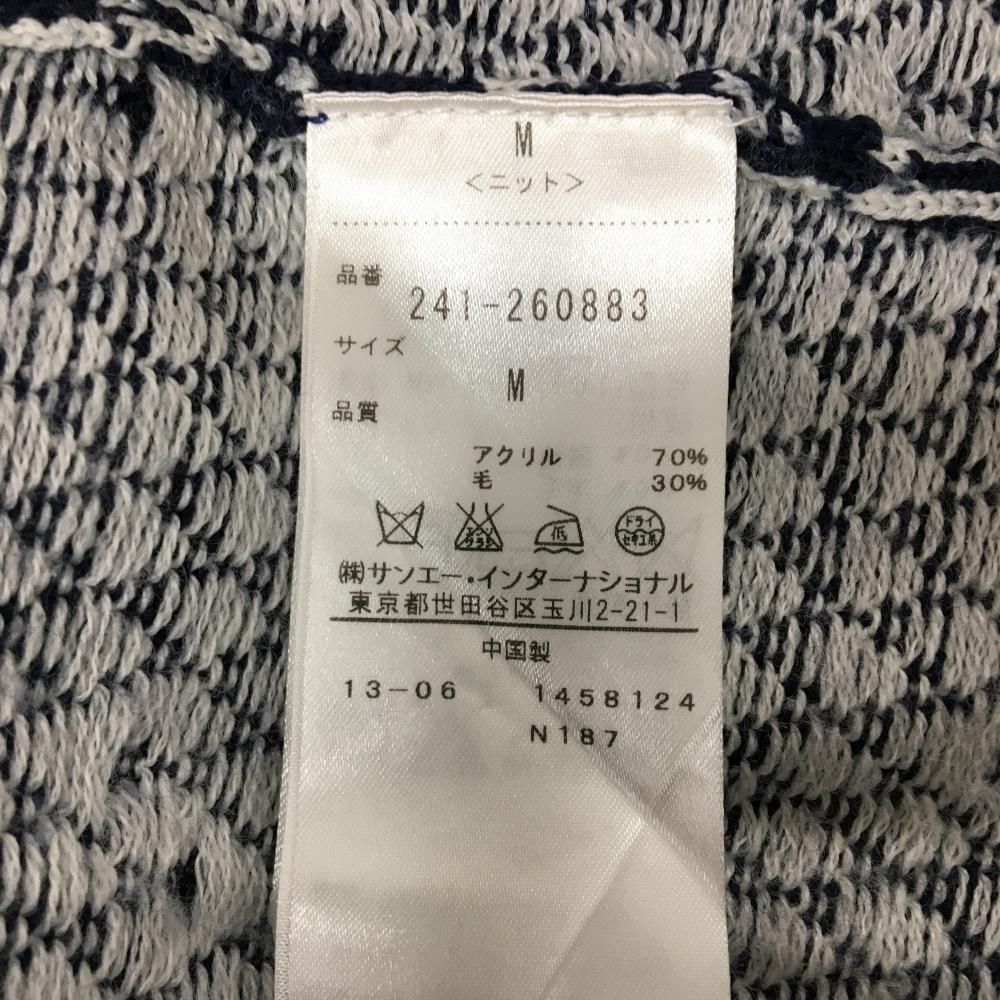 【美品】キャロウェイ セーター ネイビー×白 細ダイヤ柄 胸元ワッペン Vネック ウール混 レディース M ゴルフウェア Callaway