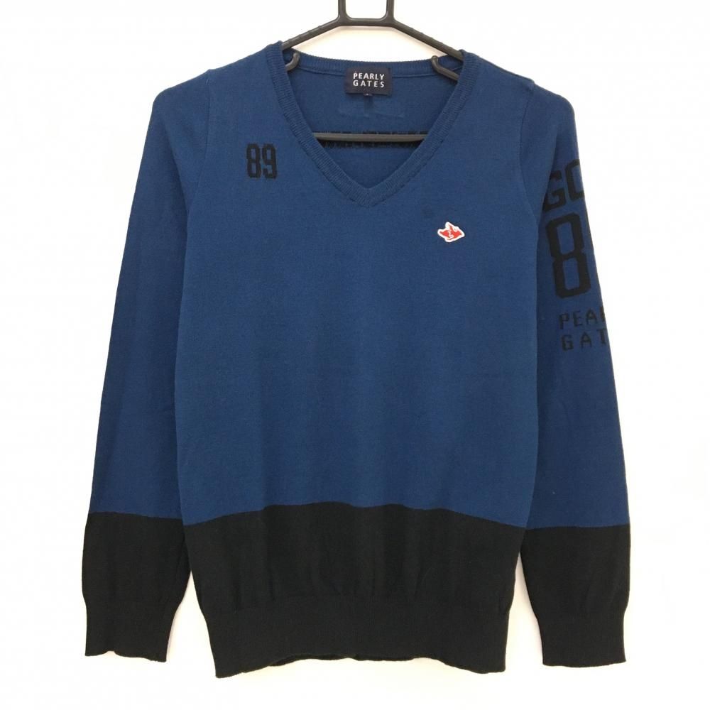 美品】パーリーゲイツ セーター ネイビー×ダークネイビー コットン混