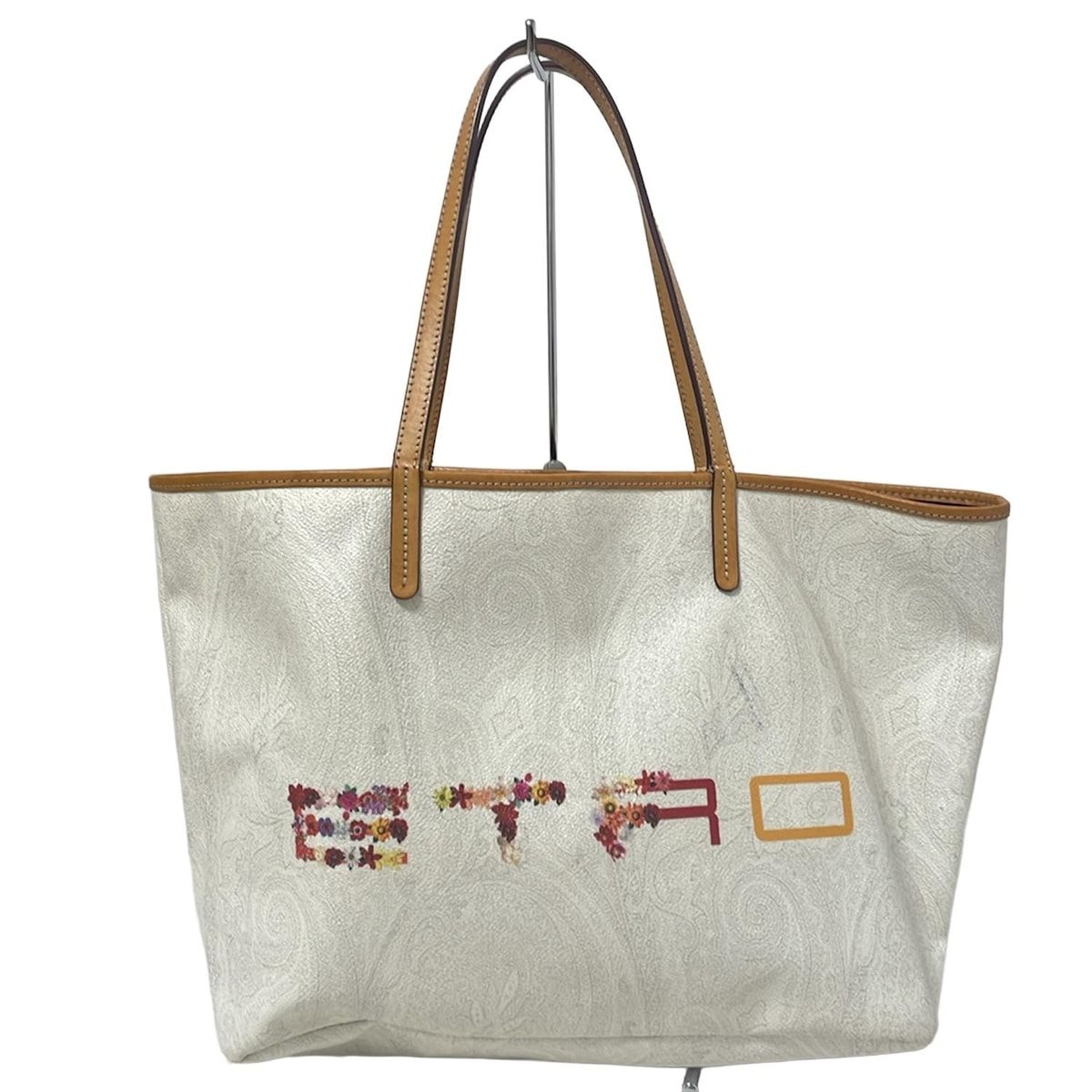 ETRO エトロ トートバッグ - 白×ライトブラウン×マルチ ペイズリー柄 花柄 レザー