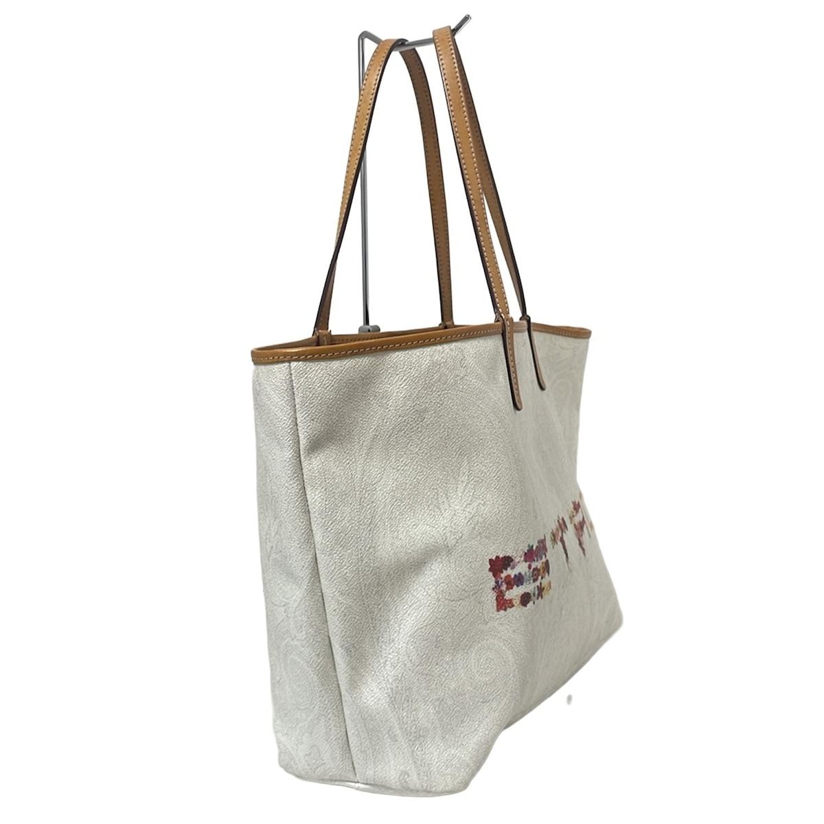 ETRO エトロ トートバッグ - 白×ライトブラウン×マルチ ペイズリー柄 花柄 レザー