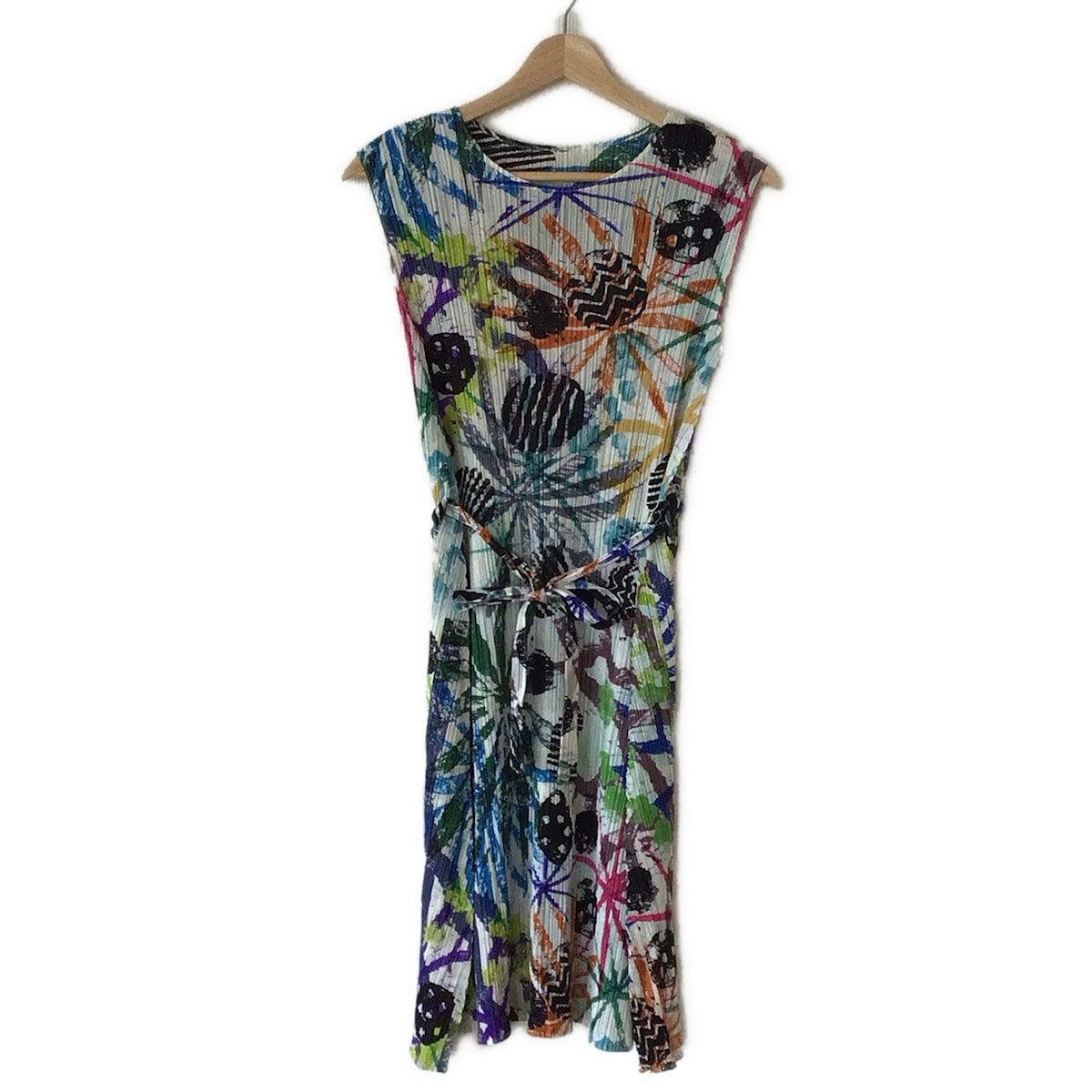 PLEATS PLEASE プリーツプリーズ ワンピース サイズ2 M レディース - ダークグリーン×白×マルチ ノースリーブ ロング