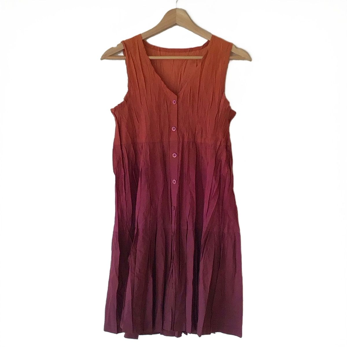 PLEATS PLEASE プリーツプリーズ ワンピース サイズ3 L レディース - ボルドー×オレンジ ノースリーブ ひざ丈 シャツワンピ