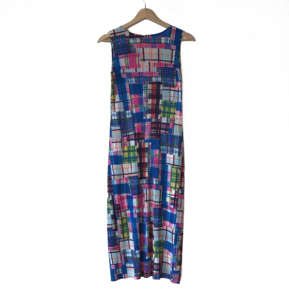 PLEATS PLEASE プリーツプリーズ ワンピース サイズ3 L レディース - ピンク×ブルー×マルチ ノースリーブ ロング チェック柄