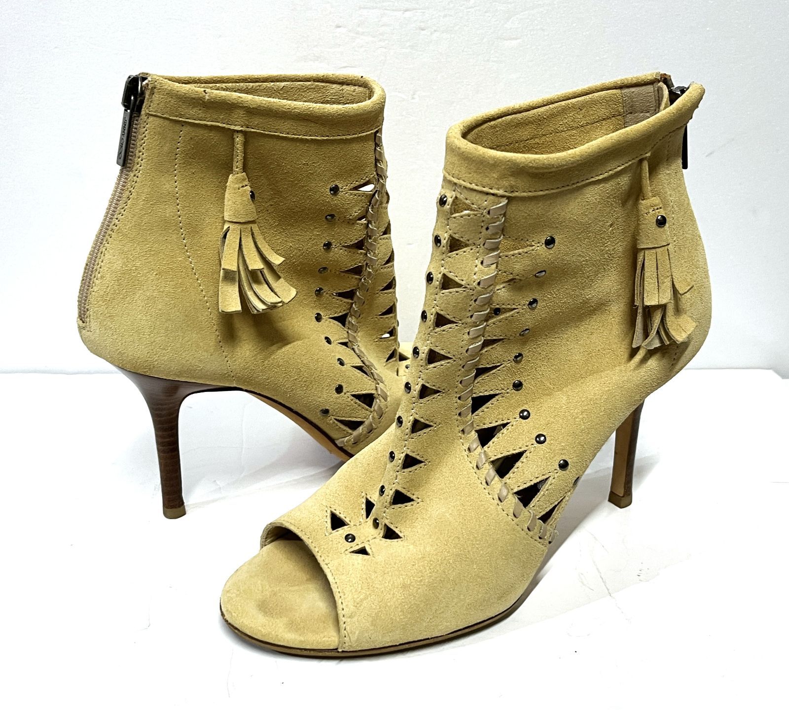 37 23.5 cm程度 JIMMY CHOO｜ジミーチュウ オープントゥブーティ 靴 スエード ヒール バックジップ