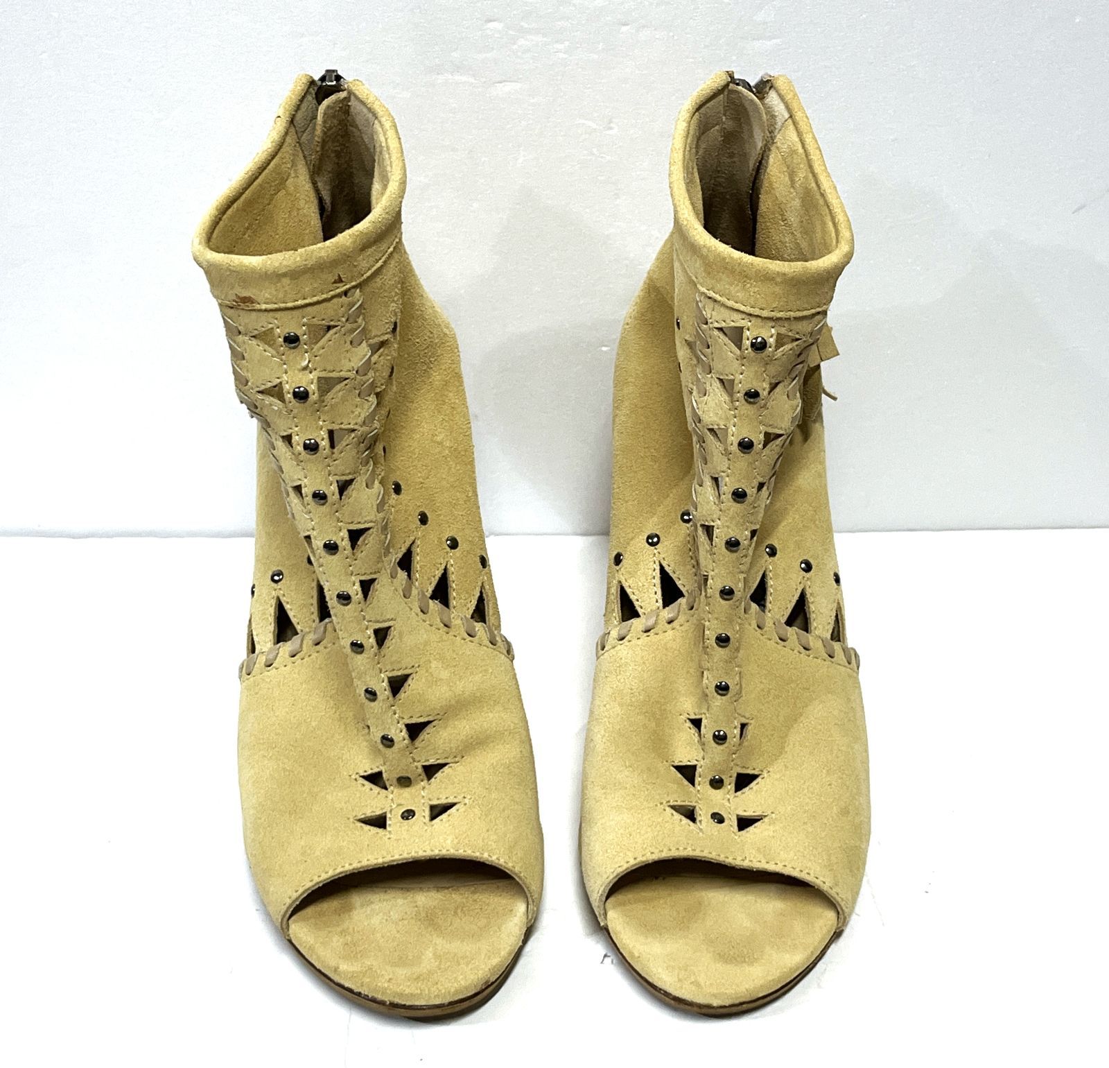 37 23.5 cm程度 JIMMY CHOO｜ジミーチュウ オープントゥブーティ 靴 スエード ヒール バックジップ