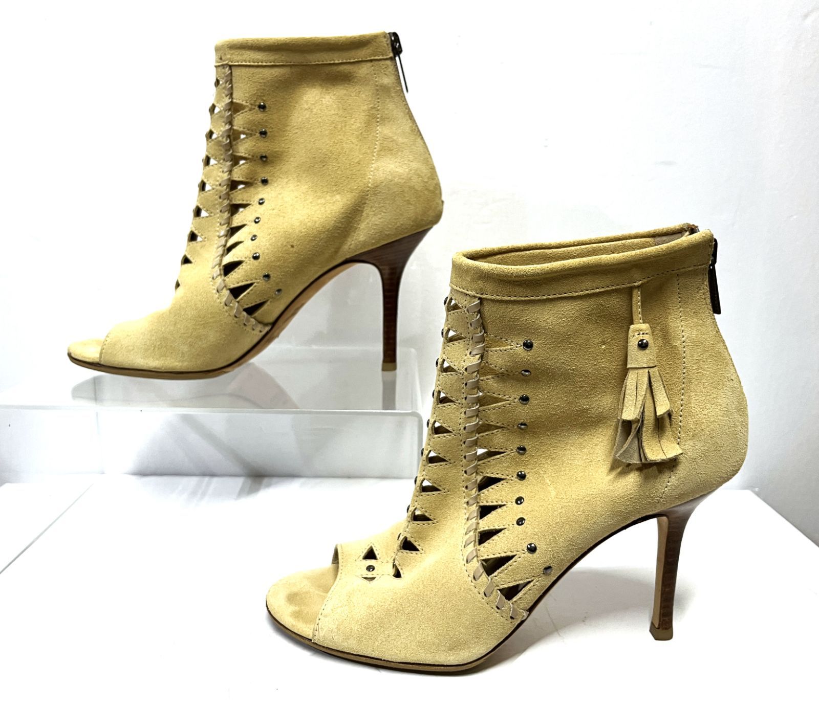  37 23.5 cm程度 JIMMY CHOO｜ジミーチュウ オープントゥブーティ 靴 スエード ヒール バックジップ ブーティ ブーツ