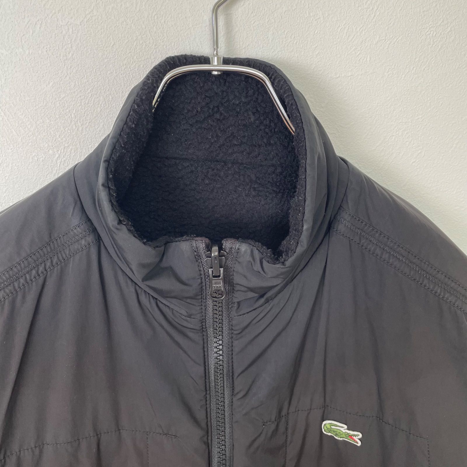 LACOSTE リバーシブル フリースジャケット メンズL ブラック ナイロン×ボア ラコステ