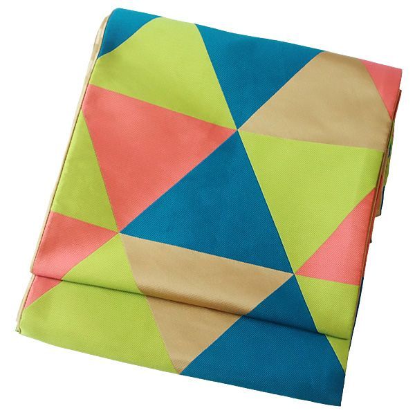  京袋帯 お太鼓 一重太鼓 銀座結び 角出し 抹茶色 納戸色 甚三紅色 枯色 鱗模様 ポリエステル 女性 レディース 帯 着物 20代 30代 40代 50代 60代 70代 obi-ko 25 袋帯 帯