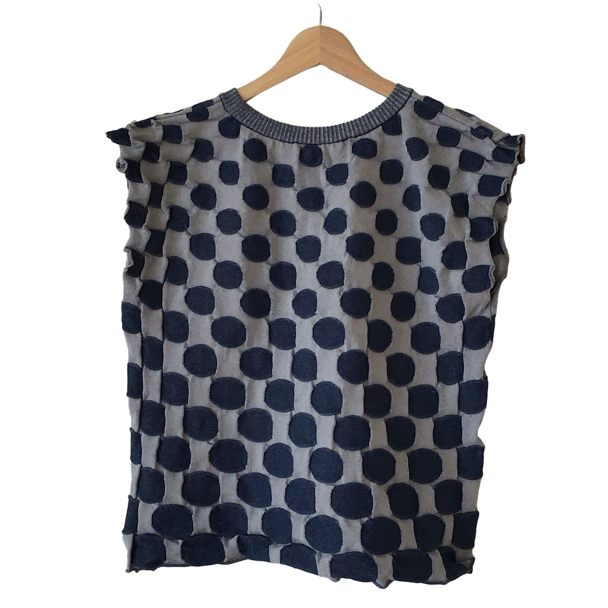 PLEATS PLEASE プリーツプリーズ ノースリーブカットソー サイズ3 L レディース - ライトグレー×ネイビー ドット柄