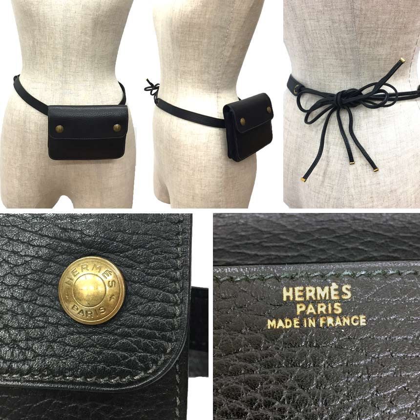  エルメス HERMES ポシェットグリーン ウエストポーチ ブラック 黒 セリエ ヴィンテージ アンティーク バッグ aq 12019 ボディバッグ ウエストポーチ バッグ