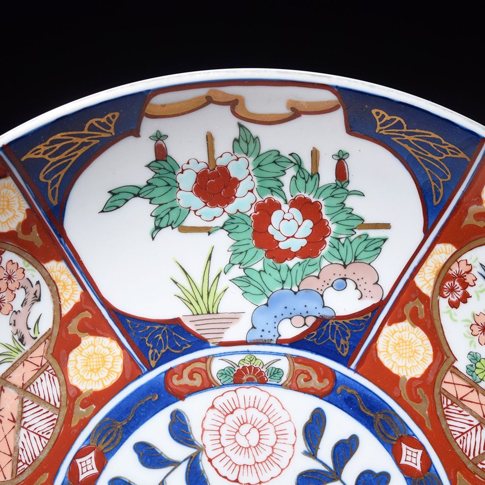 有田焼 秀峰 金彩染錦花絵大皿 尺皿 盛り皿 大皿 飾り皿 アンティーク