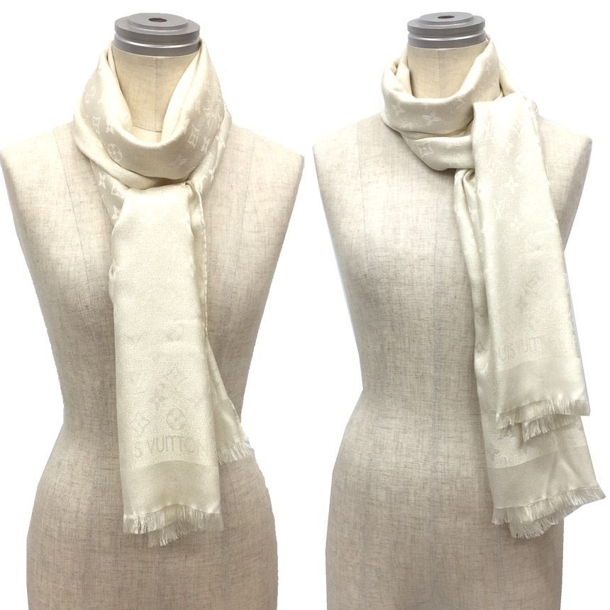 LOUIS VUITTON ルイヴィトン エトール モノグラム シマー M75065 アイボリー 白 シルク ストール ショール aq12006