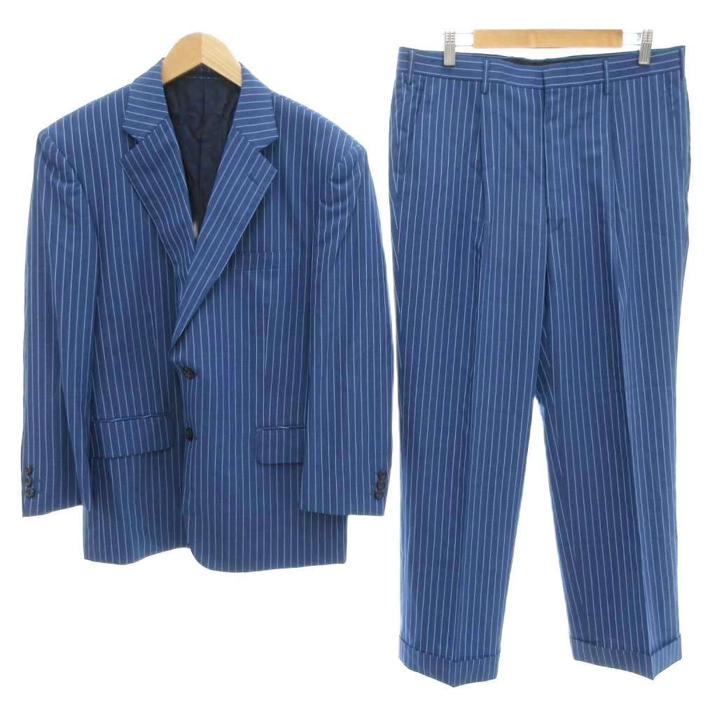 アリストン ARISTON SUPER 130 S セットアップ スーツ ジャケット パンツ 春夏 背抜き シングル ストライプ 青 ブルー AE GY44