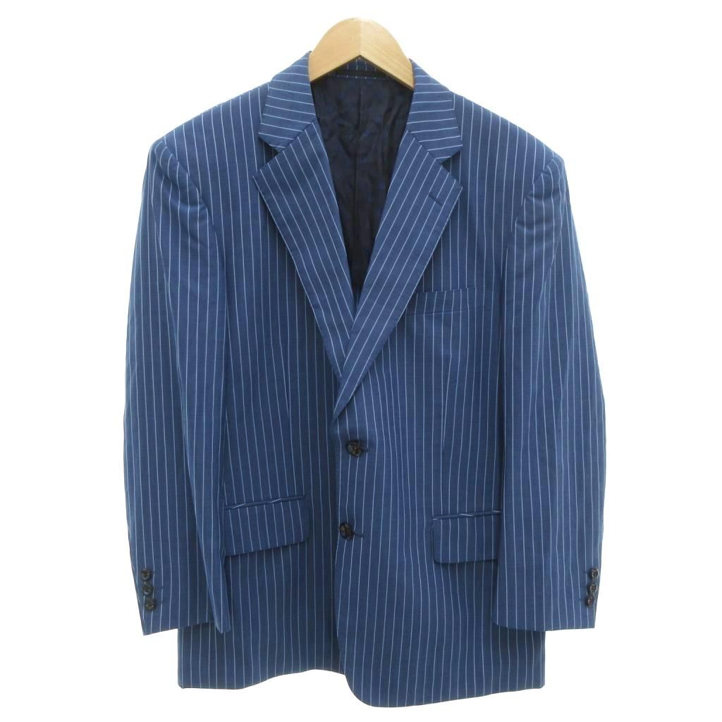 アリストン ARISTON SUPER 130 S セットアップ スーツ ジャケット パンツ 春夏 背抜き シングル ストライプ 青 ブルー AE GY44