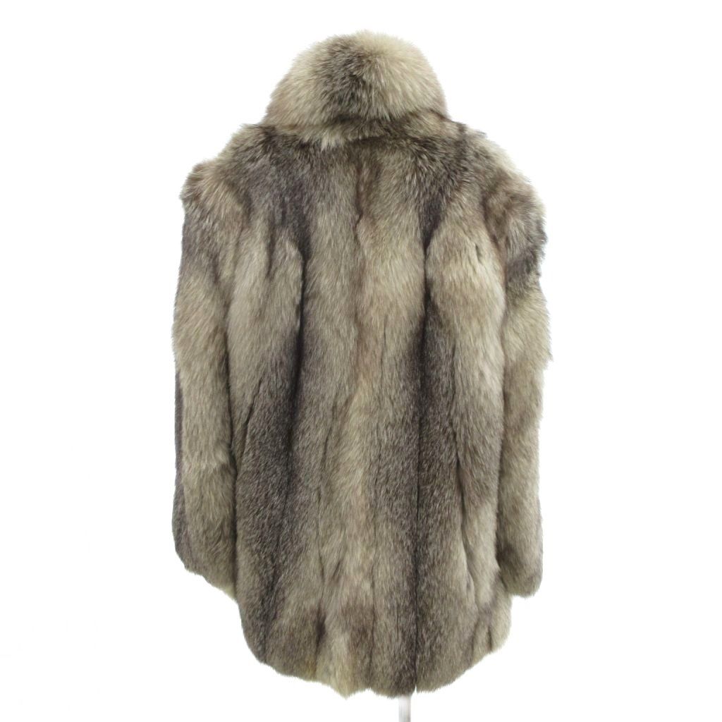 ノーブランド ファーコート 毛皮 フォックスファー ミドル ハーフ丈 ベージュ AE GY18