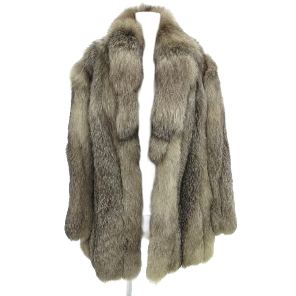 ノーブランド ファーコート 毛皮 フォックスファー ミドル ハーフ丈 ベージュ AE GY18