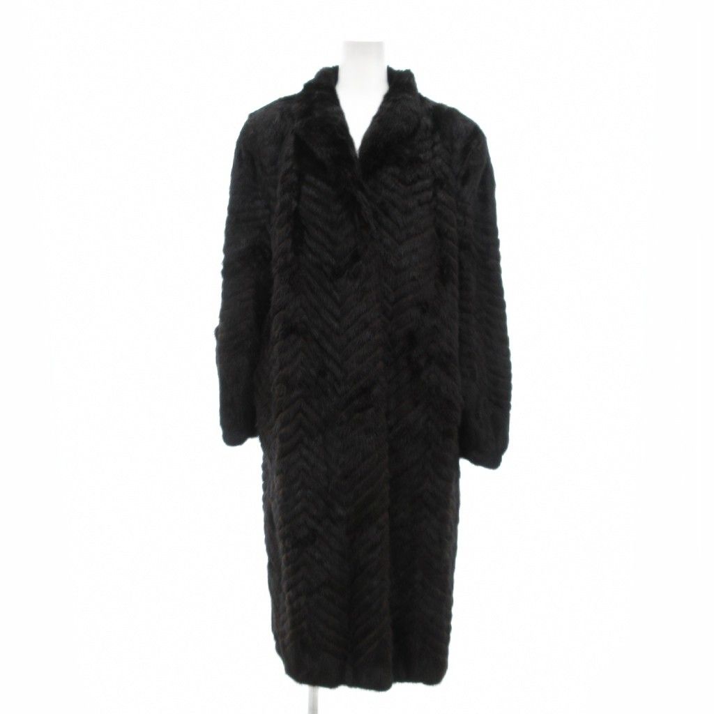 サガミンク SAGA MINK 銀サガ ダークミンク ファー コート 毛皮 ロング シェブロン 13号 大きいサイズ 茶 ブラウン UO