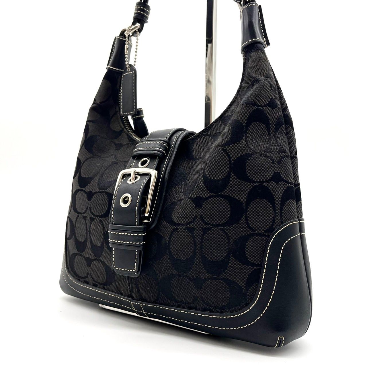 良品】 COACH Y2K hobo signature black canvas leather belt shoulder 