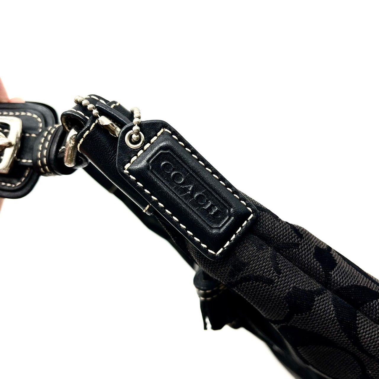 良品】 COACH Y2K hobo signature black canvas leather belt shoulder 