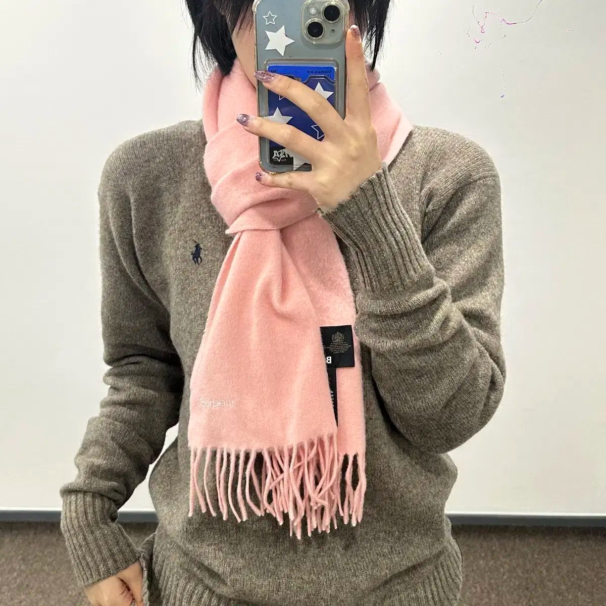 Barbour ウール ピンク マフラー