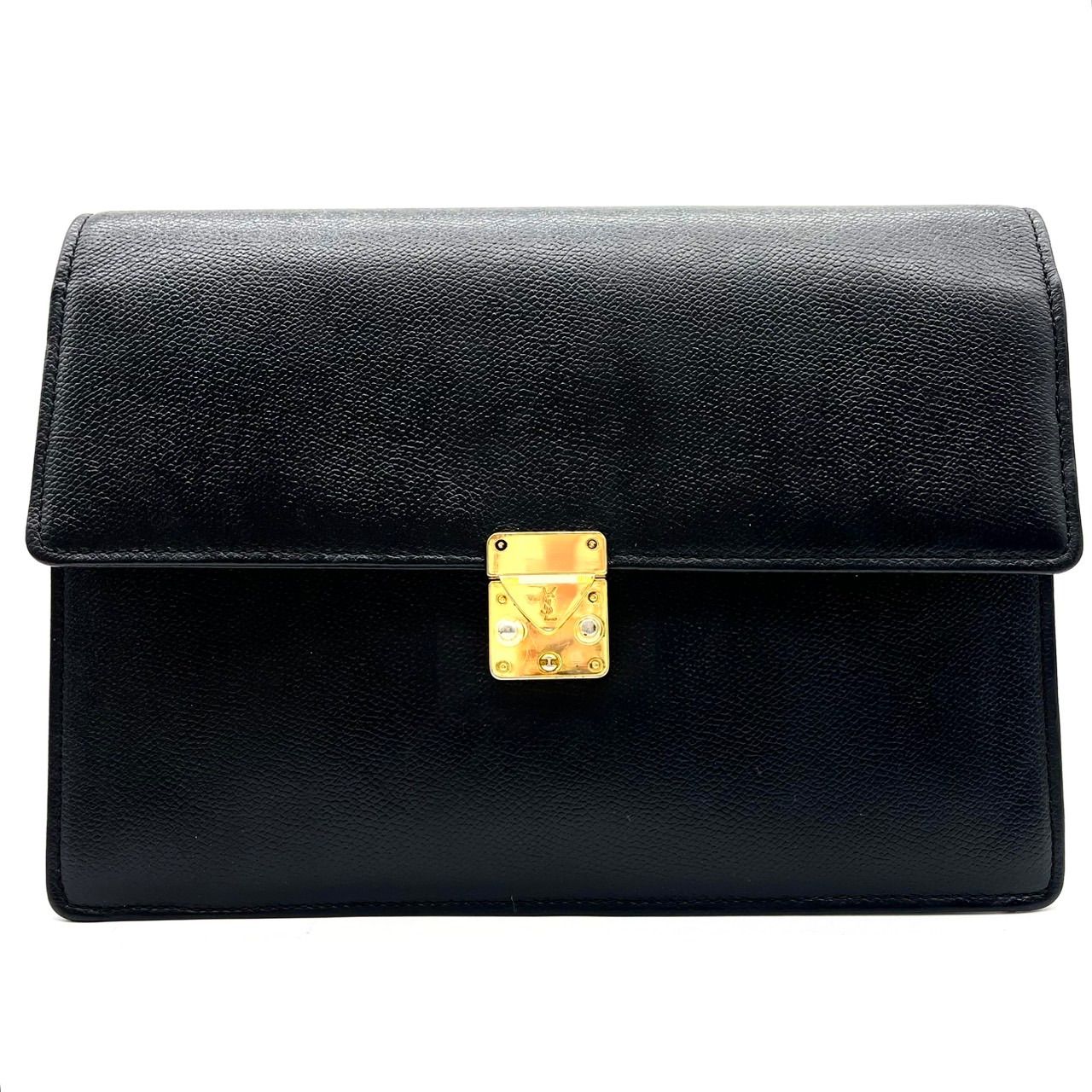 Yeves Saint Laurent イヴサンローラン クラッチバッグ フラップ レザー 革 ブラック 黒色 ゴールド金具 ユニセックス 男女兼用 メンズ レディース