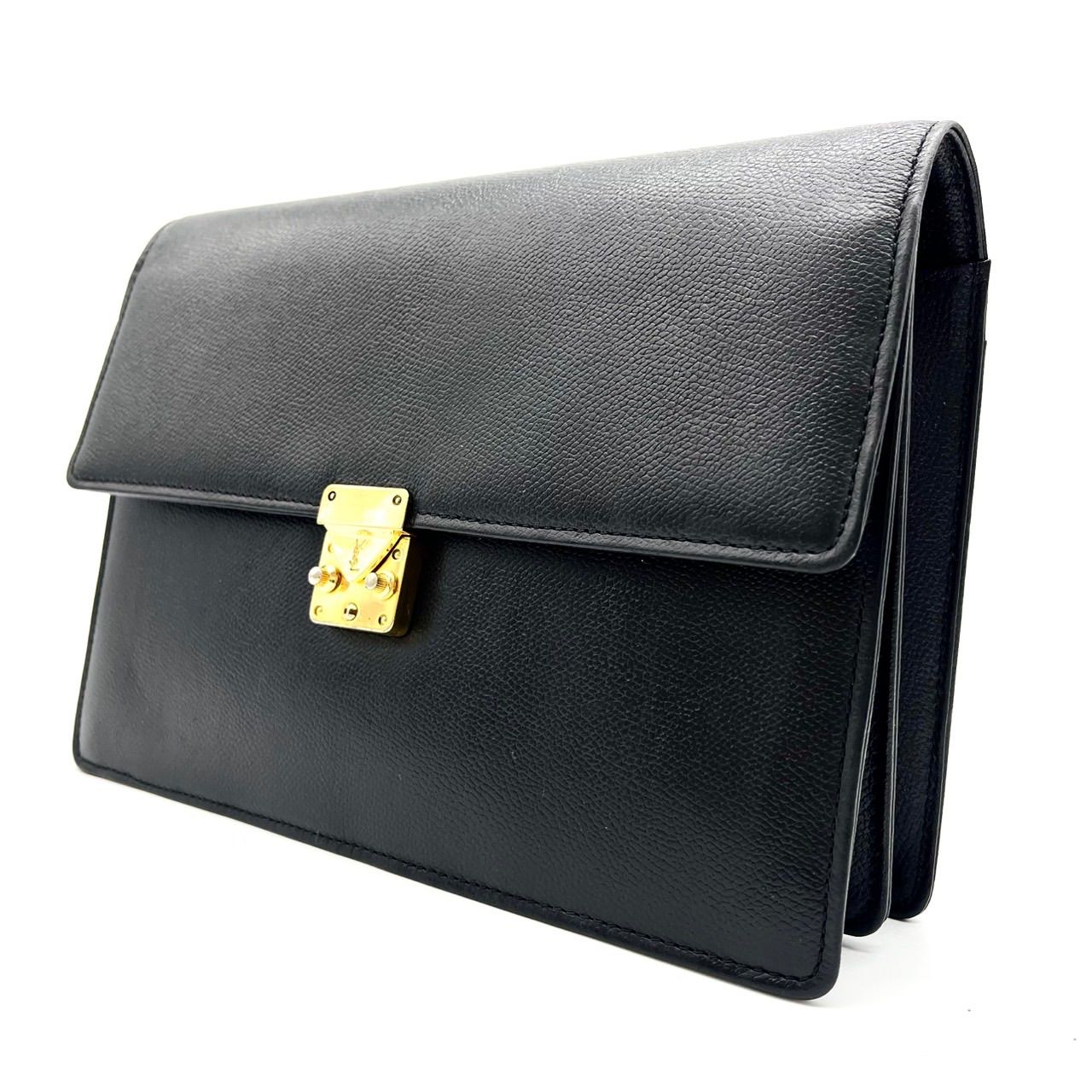 Yeves Saint Laurent イヴサンローラン クラッチバッグ フラップ レザー 革 ブラック 黒色 ゴールド金具 ユニセックス 男女兼用 メンズ レディース