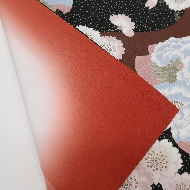 ✾まめ藤✾m2362＊美品 洗える着物 洒落三つ紋 桜 芍薬 トールサイズ