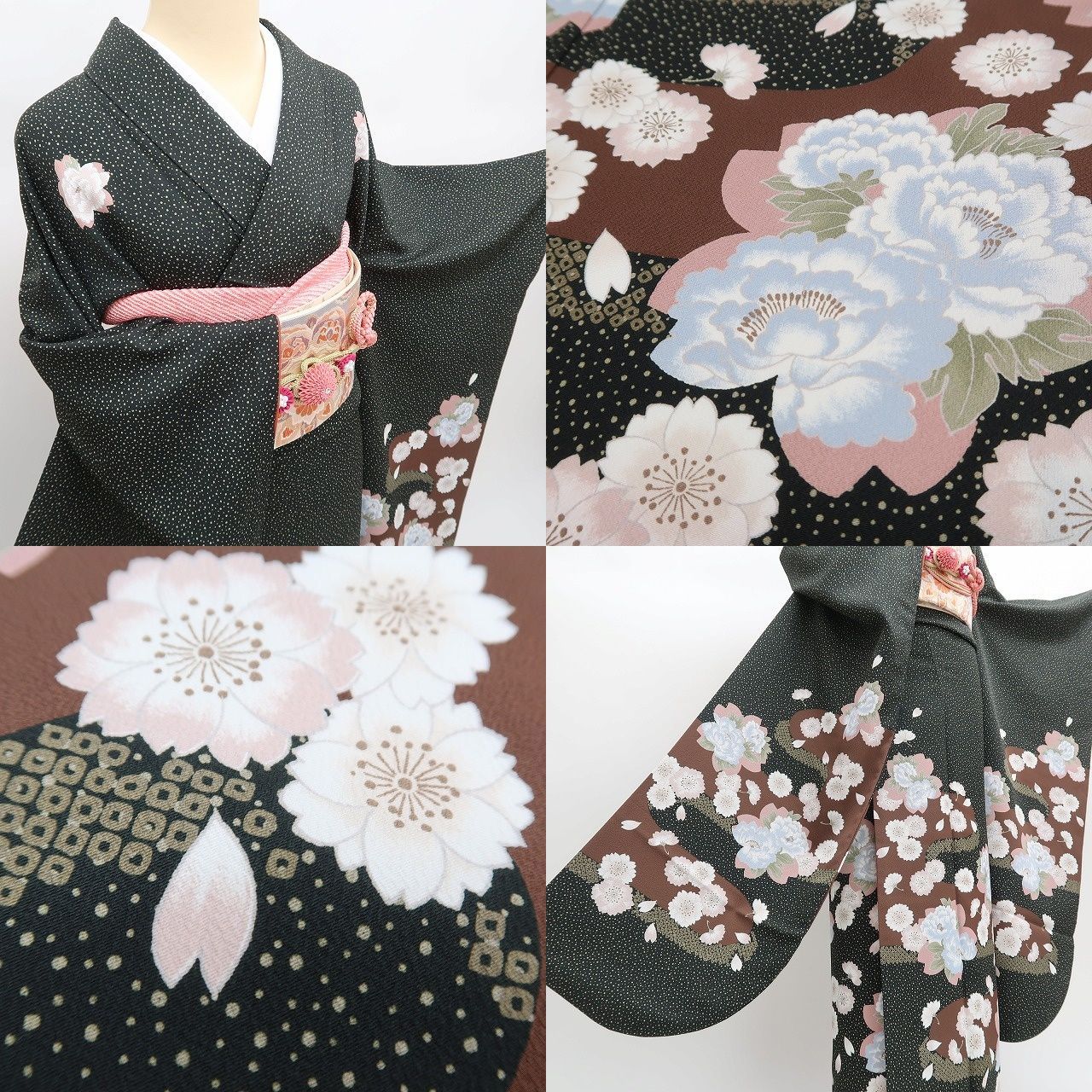 振袖単品　手縫い仕立て 百華❀Y3936◇美品 正絹 手縫い仕立て 橘 成人式 高身長向け 振袖 着物