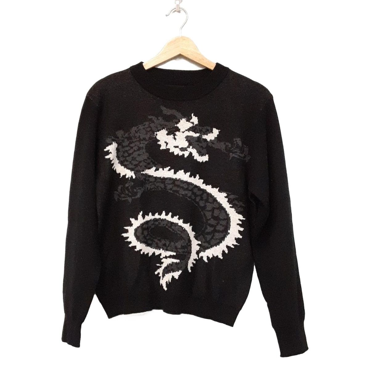 VIVIENNE TAM ヴィヴィアンタム 長袖セーター サイズ38 M レディース - 黒×ダークグレー×白 クルーネック 龍