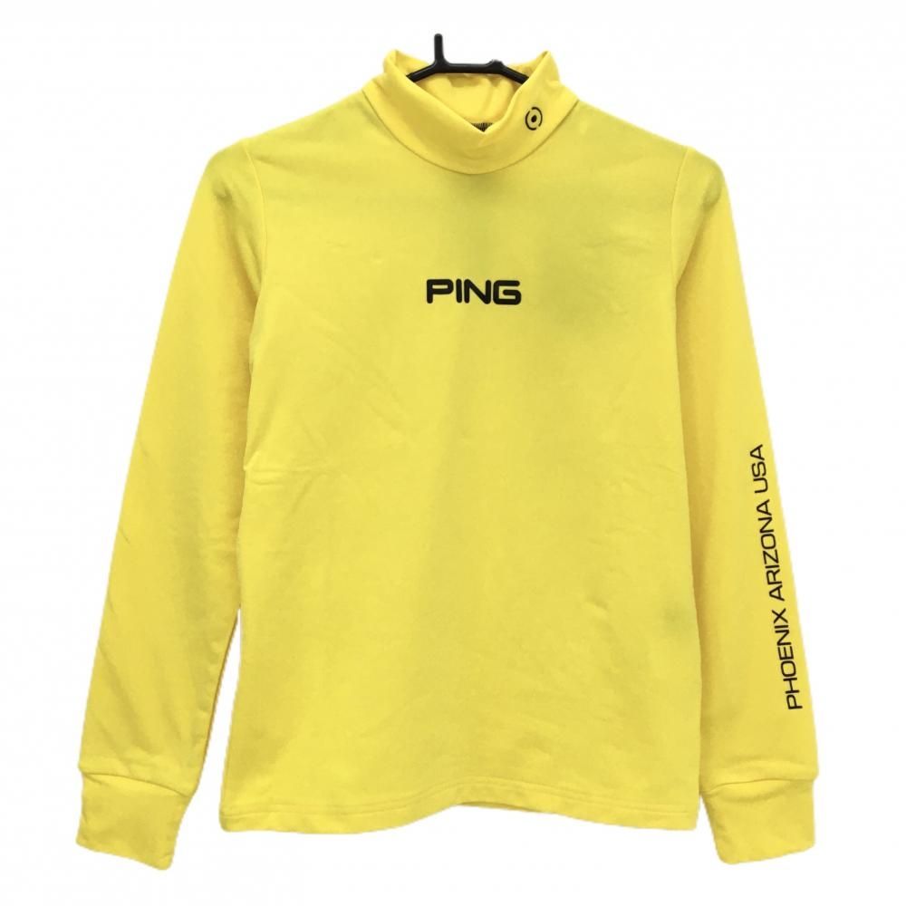 ピン 長袖ハイネックシャツ イエロー×黒 後ろ上部中綿 裏微起毛 レディース S ゴルフウェア モデル PING