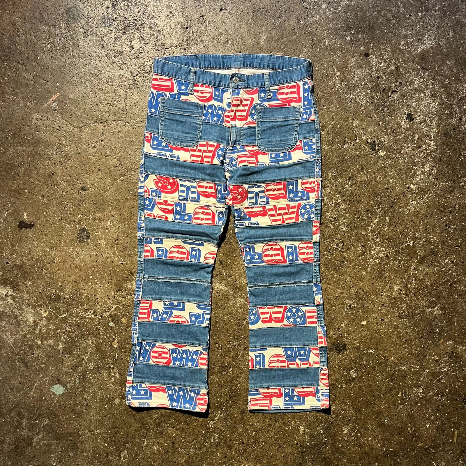 HYSTERIC GLAMOUR SHA-LA-LA総柄スクラッチフ デニムパンツ ツギハギ 加工 ヒステリックグラマー