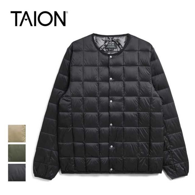 タイオン TAION ダウンジャケット メンズ ベーシック オーバーサイズ クルーネックボタン ダウンジャケット 104OS CREW NECK BUTTON DOWN JKT ブラック カーキ オリーブ M L XL