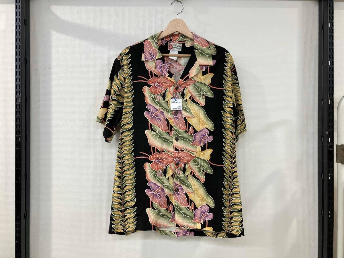 Hilo Hattie ヒロハッティ THE HAWAIIAN ORIGINAL ハワイアンオリジナル アロハシャツ 半袖シャツ サイズL 黒系 総柄 メンズ