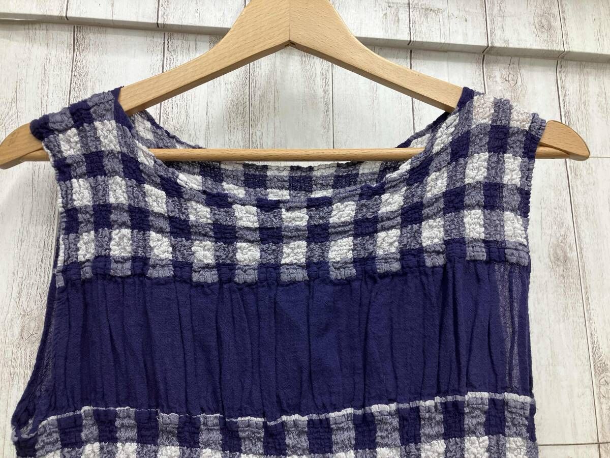 me ISSEY MIYAKE MI42FR622 チェック ブルー キャミソール ノースリーブ チューブトップ