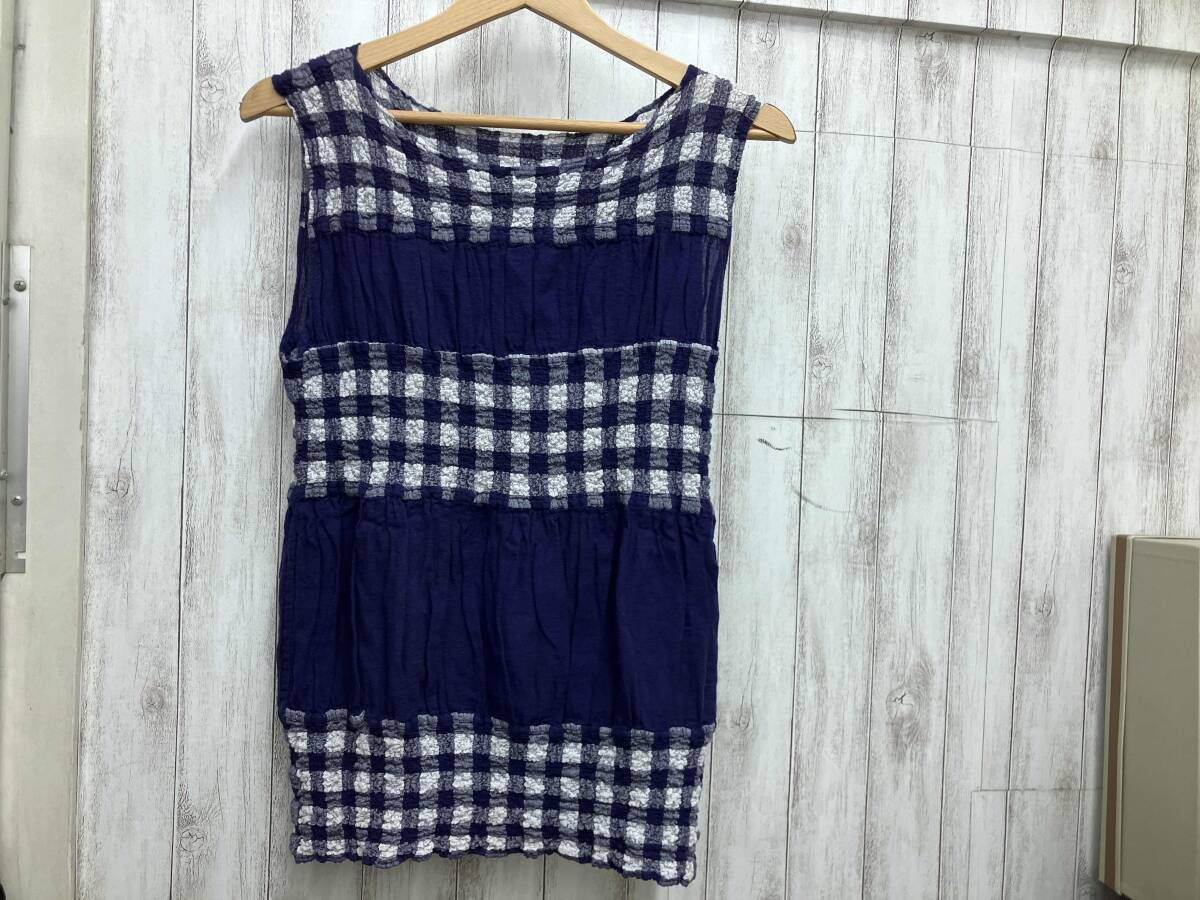 me ISSEY MIYAKE チェック ブルー キャミソール ノースリーブ チューブトップ