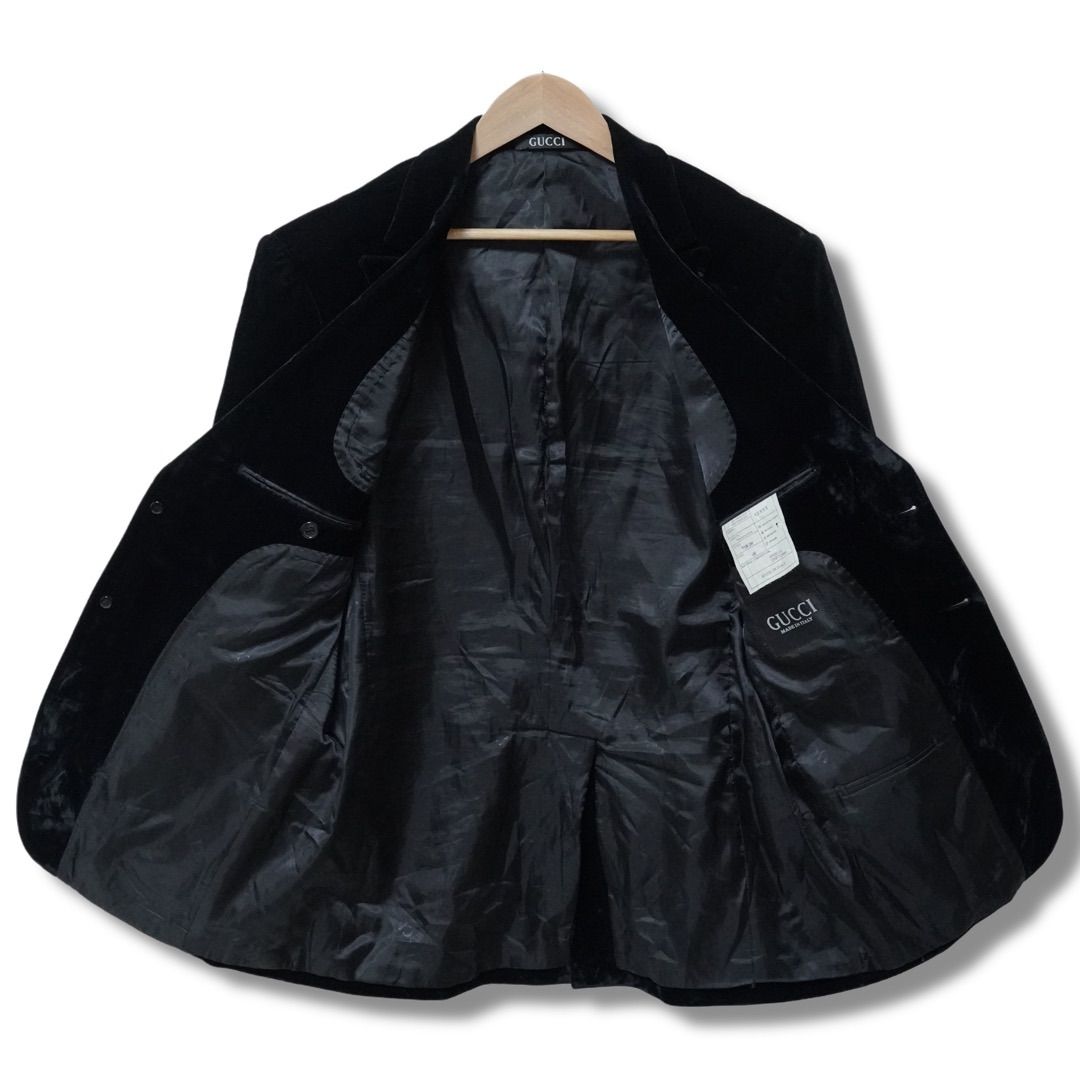 GUCCI ブラック ベルベット ジャケット GUCCI ブラック ベルベット テーラードジャケット サイズ48 GG velvet