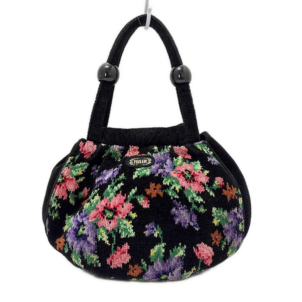 FEILER(フェイラー) ハンドバッグ - 黒×ピンク×マルチ 花柄/ミニバッグ
