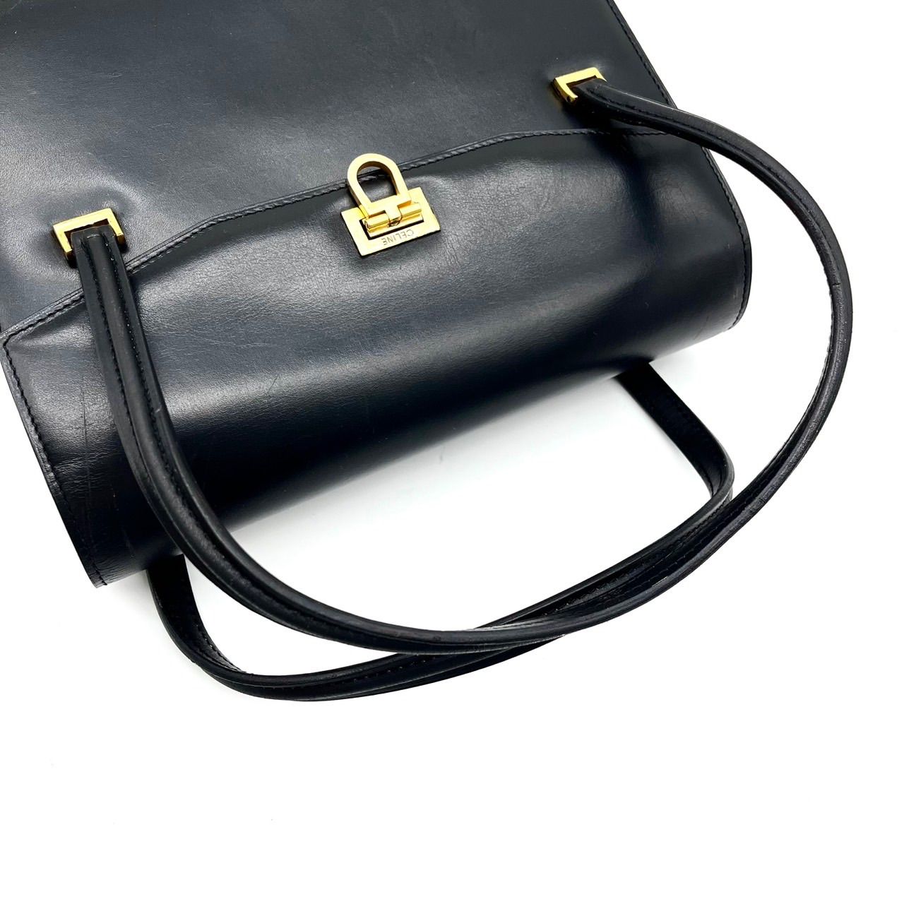 極 美品 セリーヌ サークル ロゴ レザー ハンドバッグ トートバッグ ブラック CELINE セリーヌ トップハンドル ハンドバッグ レザー ブラック