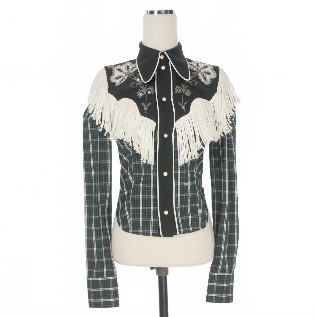 ディースクエアード DSQUARED2 23AW カウボーイ ウエスタンシャツ ブラウス 長袖 38 グリーン 緑 S72DL0733 正規