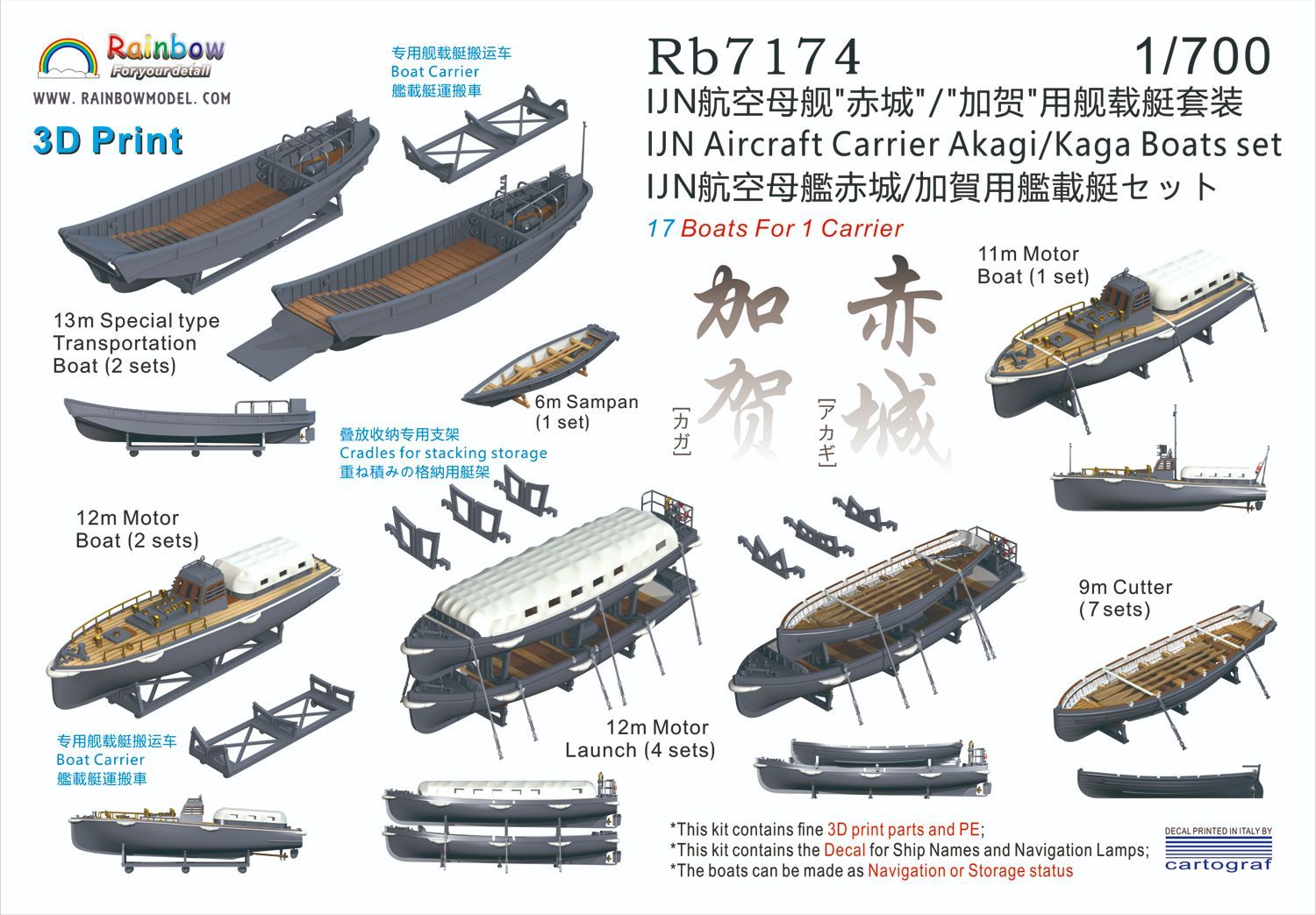 レインボーモデル Rb 7174 1 700 日本海軍 航空母艦 赤城 加賀用 艦載艇セット 3 DP PE Decal