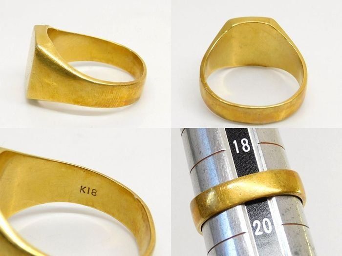 3 F K 18 イエローゴールド 11 6 g 約19号 印台 リング 指輪 メンズ 7 J