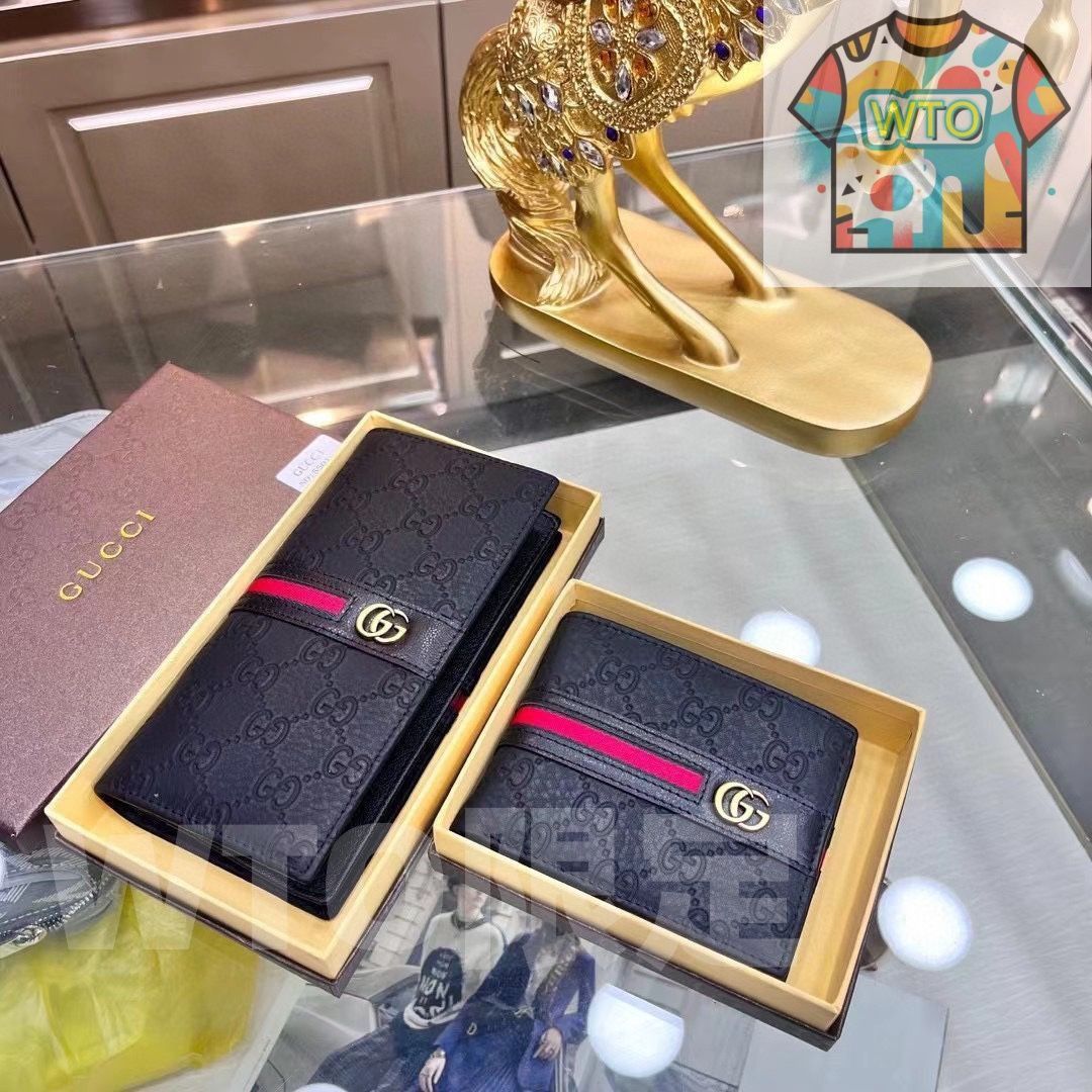 Gucciグッチ ウォレット クレジットカードスロットに紙幣と手形を収納 両用カードバッグウォレット 甘皮長短金二つ折り -WT0輸入